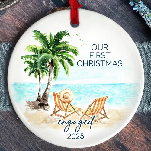 Miniatura 25 de Adorno de Navidad personalizado para parejas - Texto personalizado, lindo adorno de playa, vacación memorable, recuerdo de boda, casados en Hawái