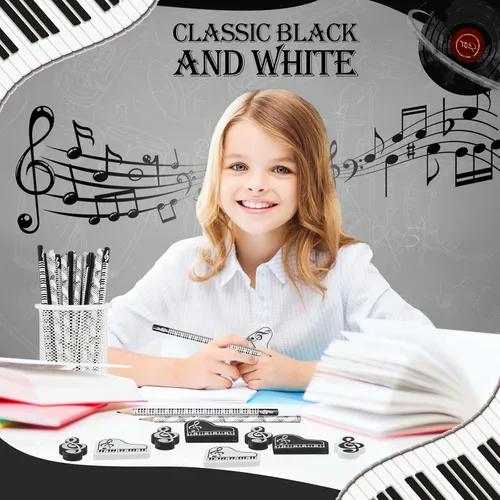 Miniatura 4 de 96 lápices de música, lápices de notas musicales y borradores, regalos de recital de piano, borradores de teclado de piano de madera, recuerdos