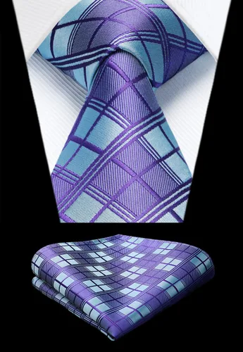 Miniatura 48 de HISDERN Conjunto de corbata a cuadros a cuadros pañuelo tejido clásico formal para hombre corbata y bolsillo cuadrado