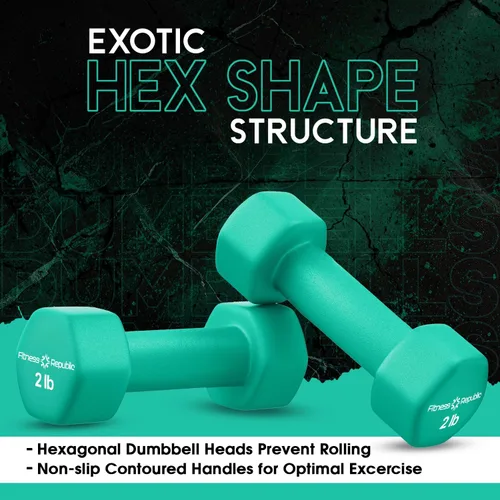 Miniatura 4 de Fitness Republic Juego de 2 mancuernas de neopreno, antideslizantes, forma hexagonal, pesas libres para tonificación muscular y fortalecimiento