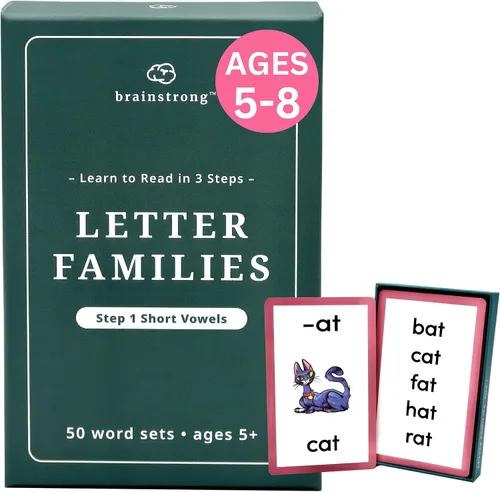 250 palabras fonéticas - Paso 1 - Vocales cortas | Aprender a leer Kinder/1° grado | Edades 5-7 | Tarjetas premium de 50 familias de letras