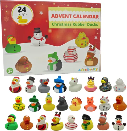 4E's Novelty Calendario de Adviento de Navidad 2024 para niños con patos de goma de Navidad para niños y niños pequeños, calendario de cuenta
