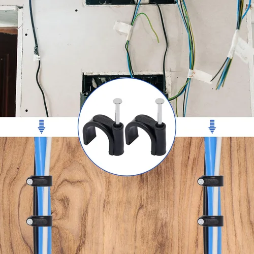 Miniatura 7 de 50 ganchos en J negros de media abrazadera con clavo, abrazaderas Pex de 0.63 pulgadas para clavos en clips de cable Ethernet, clips de alambre