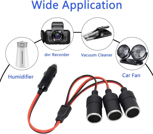 Miniatura 7 de CERRXIAN 1 a 3 encendedor de cigarrillos de coche 12v 24v adaptador de cargador de alimentación 3 vías divisor hembra enchufe cable de extensión