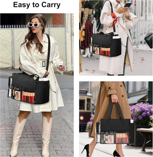 Miniatura 6 de TANTO Bolsa de maquillaje extra grande, bolsa de maquillaje para artista con divisor, bolsa organizadora de cosméticos profesional, bolsa