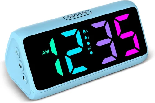 Miniatura 12 de Reloj despertador Netzu extra fuerte para personas que duermen pesadas, relojes despertador RGB para dormitorios para adultos mayores y niños, reloj