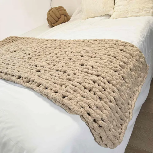 Miniatura 12 de Manta de punto grueso de 40 x 40 pulgadas, manta de felpilla cálida tejida a mano con nudo de cuerda grande suave y gruesa para sofá, cama, sofá