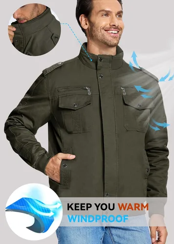 Miniatura 4 de Chaqueta de invierno con forro polar de Eklentson para hombre, con aislamiento térmico grueso, con múltiples bolsillos, con cremallera delantera