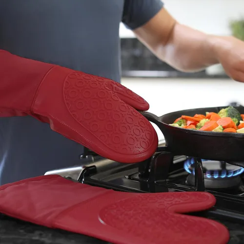 Miniatura 9 de HOMWE - Manopla de horno profesional de silicona, guantes con forro acolchado, agarraderas resistentes al calor, guantes flexibles para horno, 1