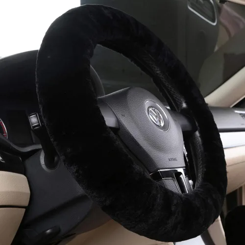 OGLAND - Funda para volante de automóvil de lana de oveja esponjosa suave y esponjosa para vehículo automotriz universal, para mujer y hombre, 14