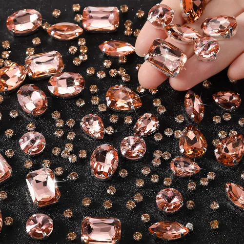 Miniatura 15 de WILLBOND 156 piezas de diamantes de imitación para coser con garra, diamantes de imitación de cristal con base plana, gemas con engaste de metal