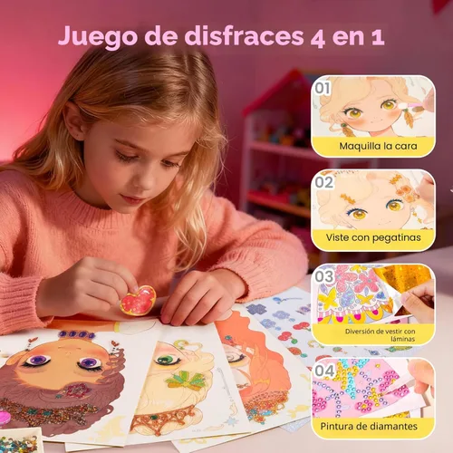 Miniatura 6 de Jar Melo Kit de Manualidades de Arte de Princesa 4 en 1, Manualidades con Papel Metálico Arte Divertido y Pintura de Gemas, Actividad DIY