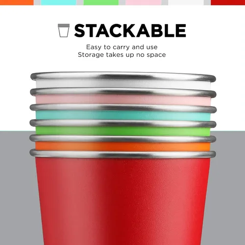 Miniatura 5 de HAUSHOF Taza de pinta, tazas de acero inoxidable de 14 onzas, tazas de metal apilables, tazas de pinta de cerveza apilables para el hogar, fiesta