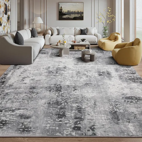 Miniatura 14 de Kelarea Alfombra lavable para sala de estar, 5 x 7 antideslizante, alfombras modernas abstractas color beige, alfombra de pelo bajo fácil