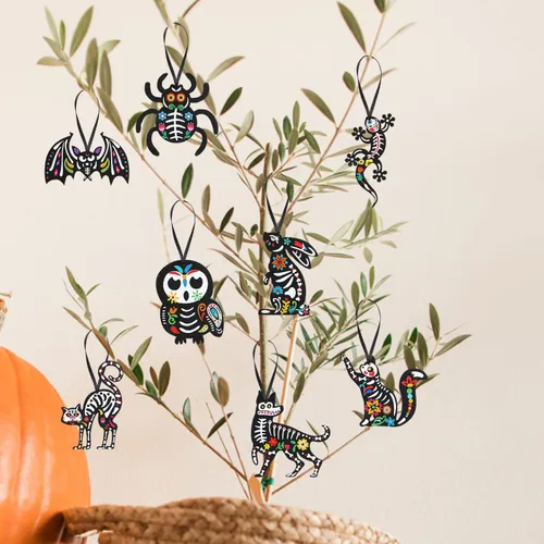 Miniatura 4 de CCINEE 24Pcs Dia De Los Muertos Felt Ornaments, Mexcian Skeleton Halloween Ornaments for Day of The Dead Themed Party School Bags Indoor Outoor Tree