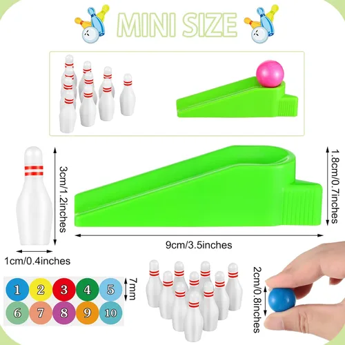 Miniatura 2 de Kathfly Recuerdos de fiesta de bolos para niños, mini juego con pasadores de tazón en miniatura, rampa, bola, juegos de bolos de mesa, rellenos