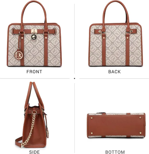 Miniatura 22 de Dasein Bolsos de mano de dos tonos para mujer, bolsos de hombro de cuero vegano, bolsa grande con cartera a juego
