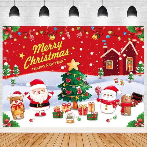 Miniatura 10 de Banner Telón de Fondo Feliz Navidad Suministros de Decoraciones de Fiesta Navideña de Santa Nieve Invernal Árbol de Navidad Fiesta Navideña Fondo