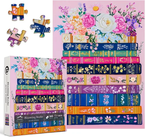 Miniatura 2 de PICKFORU - Rompecabezas de 1000 piezas con diseño de flores silvestres para adultos, diseño floral de primavera imposible para amantes de los libros