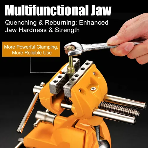 Miniatura 2 de MAXMAN Tornillo de banco de 3 pulgadas, abrazadera de banco resistente para el hogar con base giratoria de 360°, tornillo de mesa de acero fundido