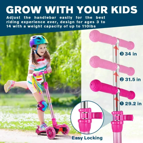 Miniatura 5 de BELEEV Patinetes para Niños de 3 Ruedas Patinete de Empuje para Niños Pequeños Niñas y Niños, 4 Alturas Ajustables, Inclinarse para Dirigir, Ruedas