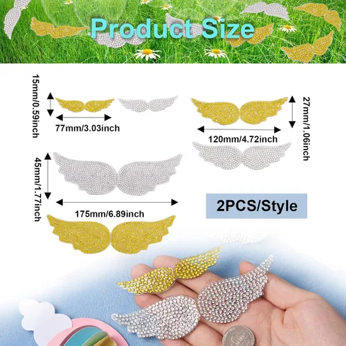 Miniatura 2 de Craftdady 12 parches de diamantes de imitación para planchar con alas de ángel de cristal, apliques Hotfix para ropa, bolsos, jeans, chaquetas
