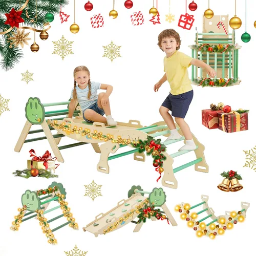 Takywep Pikler - Juego de triángulos plegables 7 en 1 con arco y rampa y escalera, patio de juegos interior, juego de escalada montessor de madera