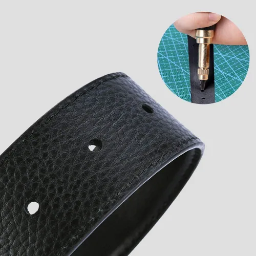 Miniatura 7 de Mnuizu Perforadora japonesa ajustable, 6 tamaños de punta perforadora de cuero ajustable, mango de madera, agujero para cinturón, herramienta