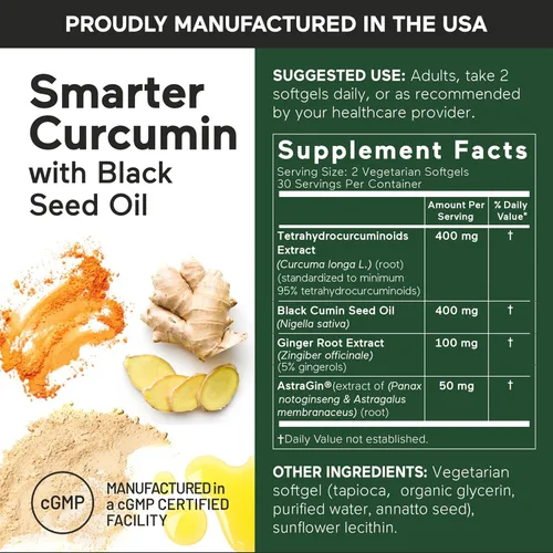 Miniatura 4 de SMARTERNUTRITION Cápsulas blandas de curcumina – Suplemento vegano de alta absorción de 400 mg de cúrcuma + aceite de semilla negra y jengibre – 95%