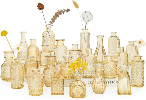 Miniatura 8 de SUPMIND Juego de 12 jarrones de cristal, pequeños jarrones de flores verdes para centros de mesa a granel, mini jarrón vintage para boda, hogar