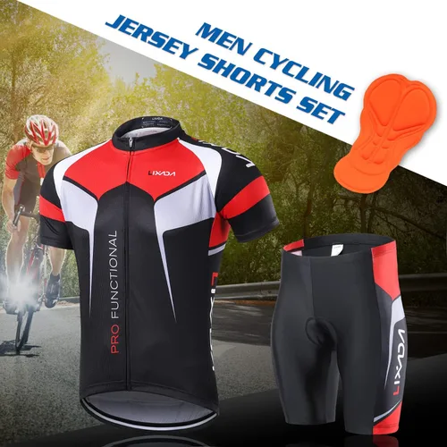 Miniatura 2 de LIXADA Camiseta de ciclismo para hombre de manga corta con pantalones cortos acolchados de secado rápido para verano, ropa corta para bicicleta