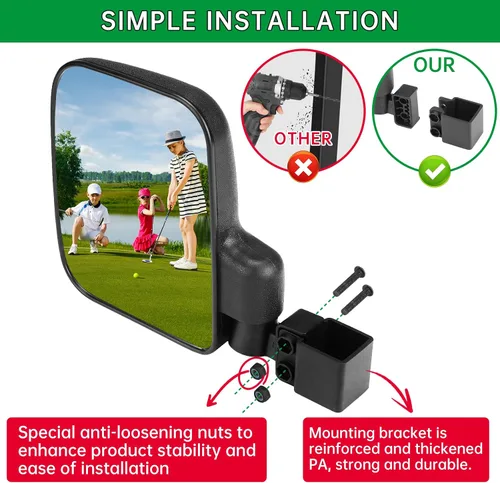 Miniatura 2 de SHEJISI Espejo para Carrito de Golf, Instalación Mejorada Sin Complicaciones 3 Tamaños para Jaula de Rollo de Tubo Cuadrado Compatible con Club Car