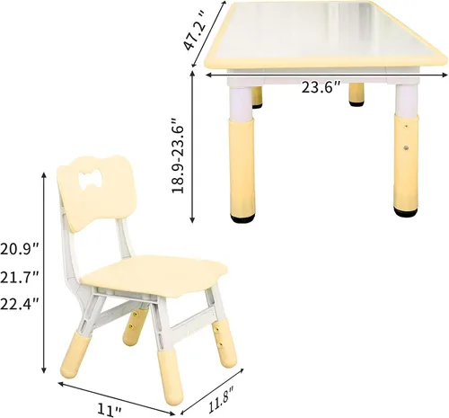 Miniatura 7 de UNICOO - Juego de mesa y sillas de estudio para niños, escritorio de arte infantil de plástico ajustable en altura con 4 asientos, juego de mesa