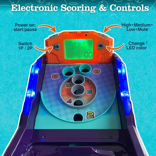 Miniatura 4 de Juego de Bola de Callejón — Juego de Mesa Electrónico de Rodar y Puntuar, Puntuación Automática con Luces y Sonido, Lanzador con Manija — 1-2