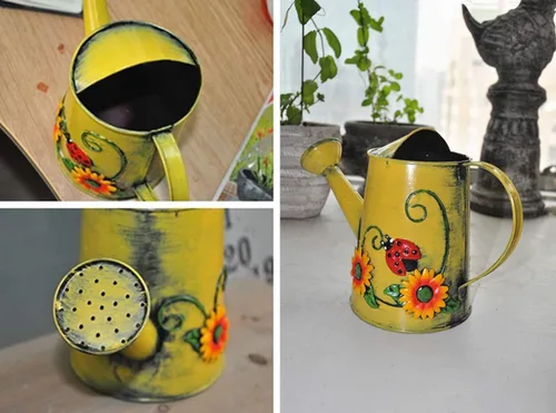 Miniatura 6 de Westcharm Florero decorativo de metal pequeño de 1 litro con girasol y mariquita para plantas de interior y exterior, decoración del hogar
