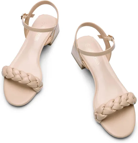 Miniatura 8 de DREAM PAIRS Zapatos de tacón bajo para mujer con correa de tobillo y puntera abierta trenzada, tacón grueso, sandalias de tacón grueso para fiestas