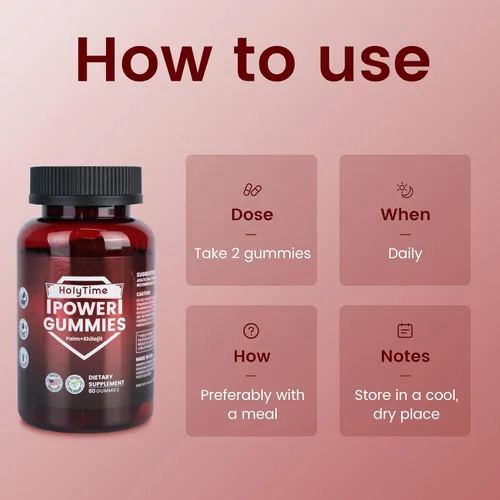 Miniatura 8 de HolyTime Power Gummies – Shilajit del Himalaya, péptido de ostras y palma enana americana – 120 unidades Vitalidad diaria, resistencia y apoyo