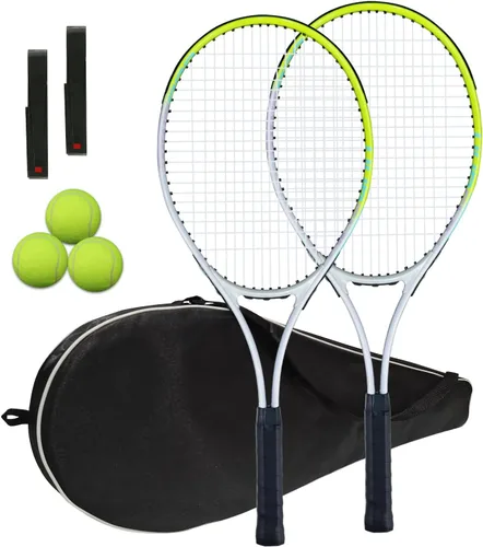 Raqueta de tenis preencordada, ligera, de 27 pulgadas, raquetas recreativas para adultos, para hombres, mujeres, estudiantes, kit de entrenamiento