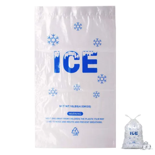 Miniatura 7 de Paquete de 100 bolsas de hielo de plástico con cordón de 20 libras, bolsas de hielo resistentes de 14 x 28 pulgadas con cuerda de plástico