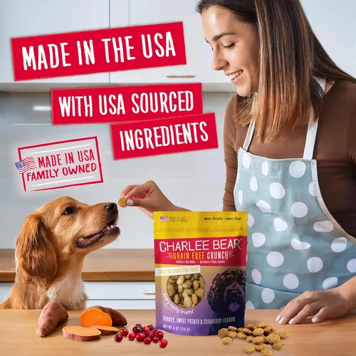 Miniatura 4 de Charlee Bear Crunch - Golosinas para perros sin granos, pavo, batata y manzana, bolsa resellable de 8 onzas, golosinas de entrenamiento bajas