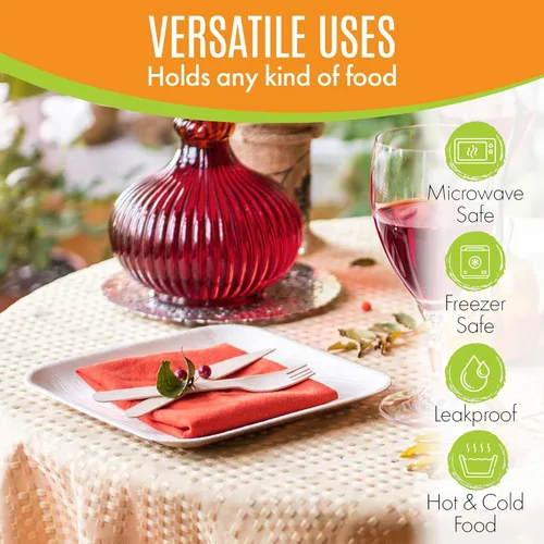Miniatura 2 de Raj Eco Platos compostables de hoja de palma como platos de bambú desechables – 8 pulgadas cuadrados 50 platos de fiesta, de madera natural