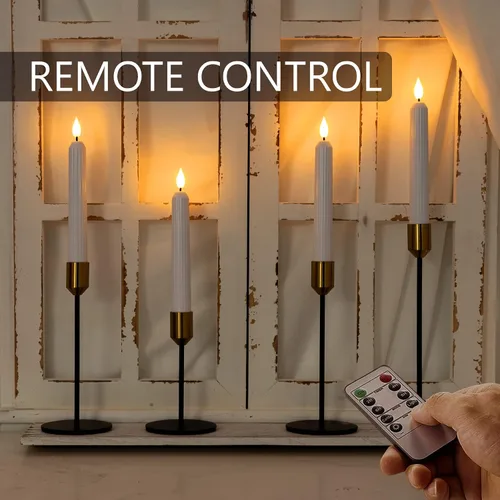 Miniatura 3 de 5plots Velas cónicas blancas sin llama con control remoto, temporizador, columna romana, velas cónicas LED que funcionan con pilas, candelabros LED
