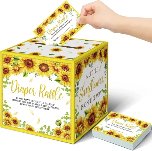 Miniatura 39 de Teling 51 boletos para rifas de pañales con caja de tarjetas, decoración de baby shower, caja de soporte para baby shower, para fiesta de rifas