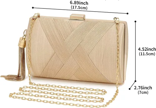 Miniatura 2 de Bolso de mano de satén, bolso de noche con borlas, bolso de mujer, fiesta, boda, cadena geométrica, bolso cruzado para mujer