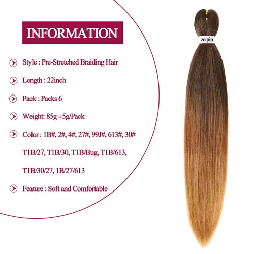 Miniatura 3 de Cabello trenzado preestirado de 22 pulgadas, 6 paquetes de cabello profesional suave Yaki trenzado para trenzas con ajuste de agua caliente