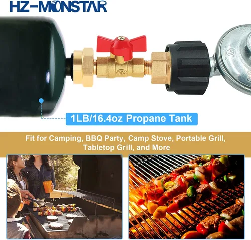 Miniatura 3 de Adaptador de tanque de propano de 20 lb a 1 lb con válvula para cilindro desechable desechable de 1 lb / 16.4 oz, convertir CGA600 a rosca macho