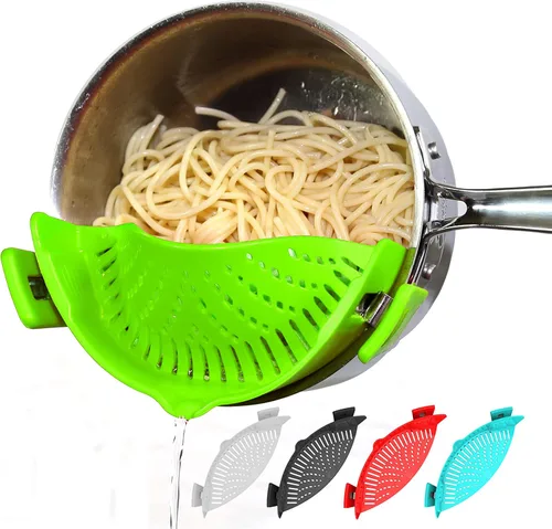 Miniatura 10 de Arlig Colador de pasta con clip de silicona, ajuste universal para todas las ollas y cuencos, escurridor a presión para carne, verduras, colador