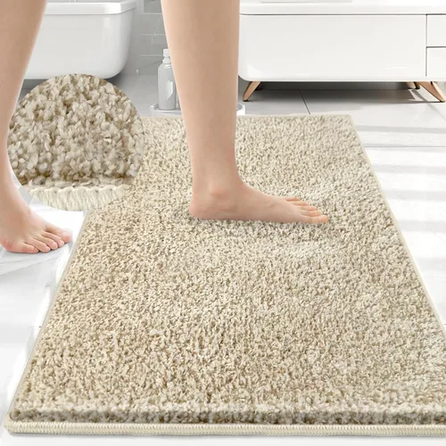 Miniatura 12 de HDFK Alfombra de baño antideslizante de 24 x 16 pulgadas, 2 tonos, felpilla suave, con respaldo de TPR Absorbencia sólida negro blanco Alfombra