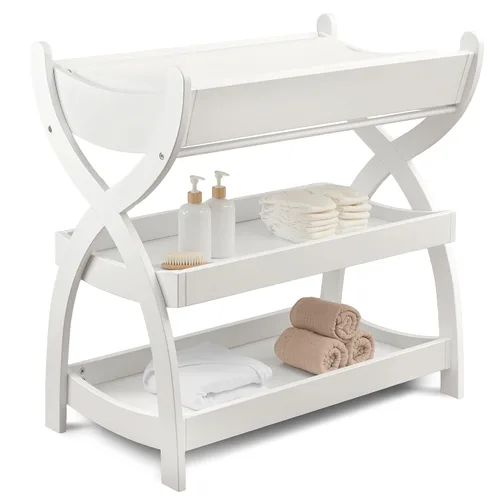 Miniatura 8 de Comfy Cubs Mesa Cambiadora para Bebé - Construcción de Madera Resistente, Mesa de Cambio para Bebé de Aspecto Atemporal con Dos Estantes Abiertos