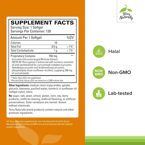 Miniatura 2 de Terry Naturally CuraMed 750 mg - Suplemento antioxidante para la salud del cerebro y el corazón - Suplemento con complejo de curcumina de alta